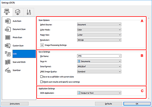 figure: Settings dialog box