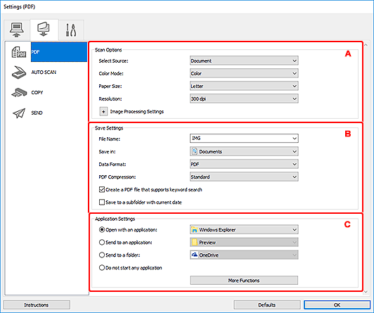 figure: Settings dialog box