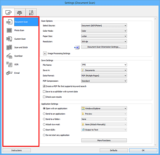 figure: Settings dialog box