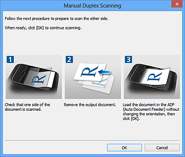 Imagen: cuadro de diálogo Escaneado manual a doble cara (Lado corto)