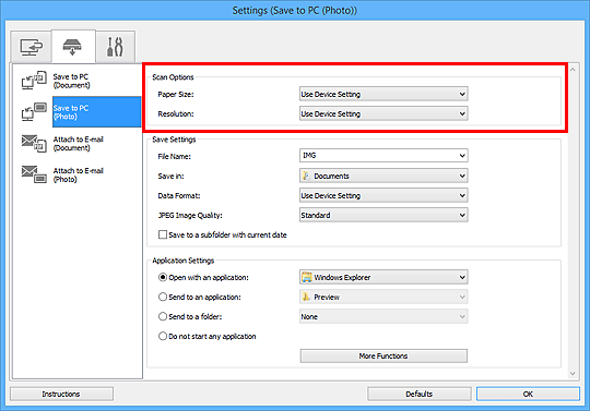 figure: Settings dialog box