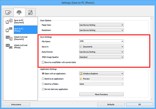 figure: Settings dialog box