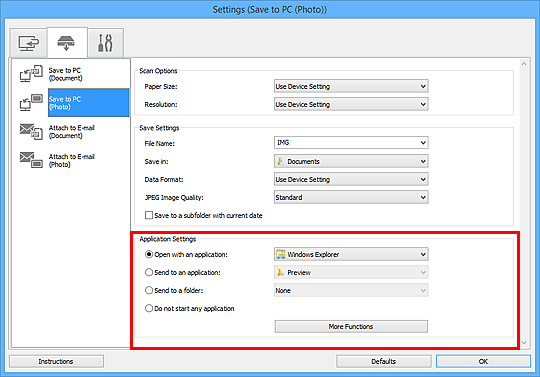 figure: Settings dialog box