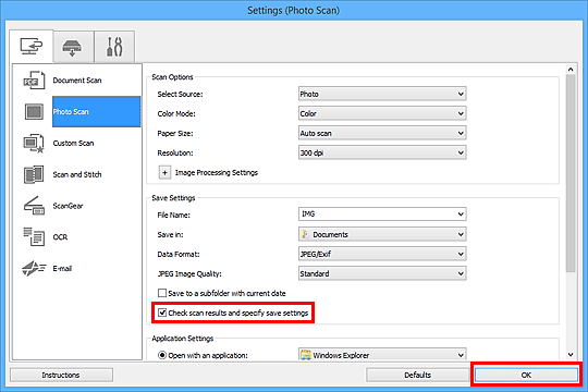 figure: Settings dialog box