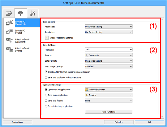 figure: Settings dialog box