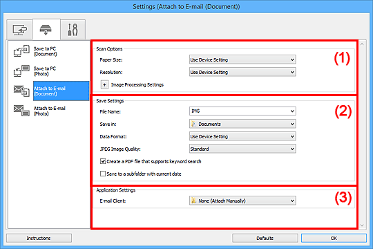 figure: Settings dialog box