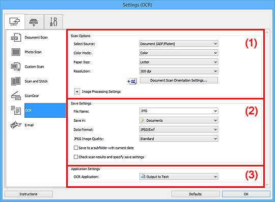 figure: Settings dialog box