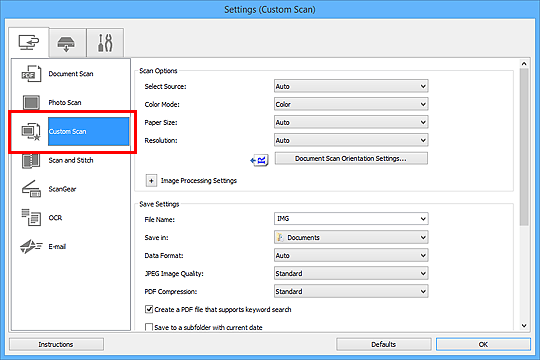 figure: Settings dialog box