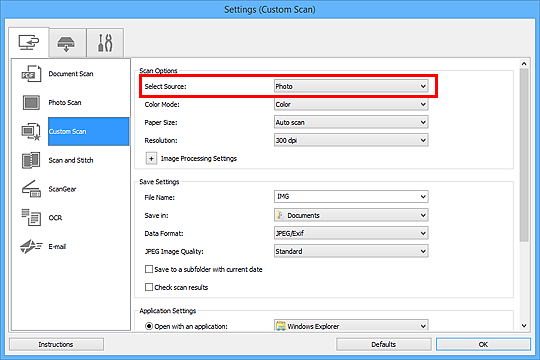 figure: Settings dialog box