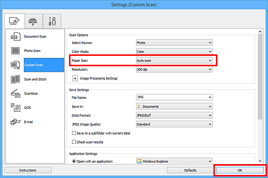 figure: Settings dialog box