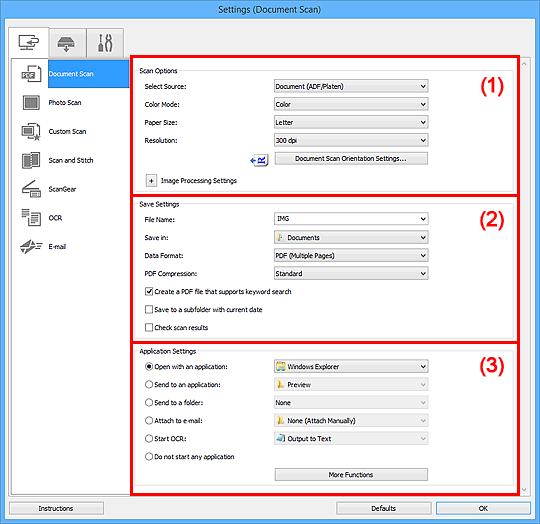 figure: Settings dialog box