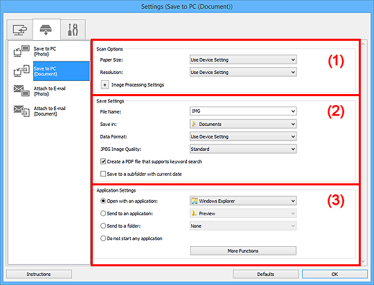 figure: Settings dialog box