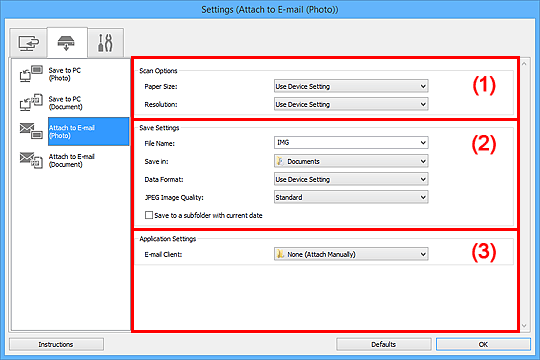 figure: Settings dialog box