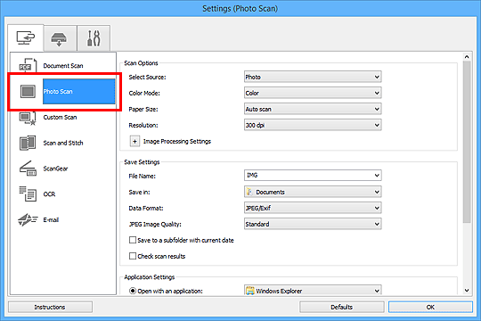 figure: Settings dialog box