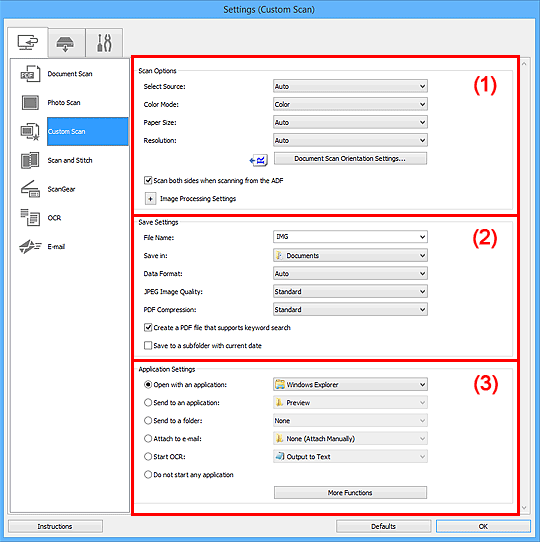 figure: Settings dialog box