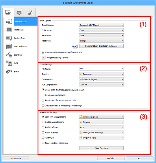 Canon : Maxify-Handleidingen : Mb5100 Series : Dialoogvenster Instellingen (Document  Scannen)