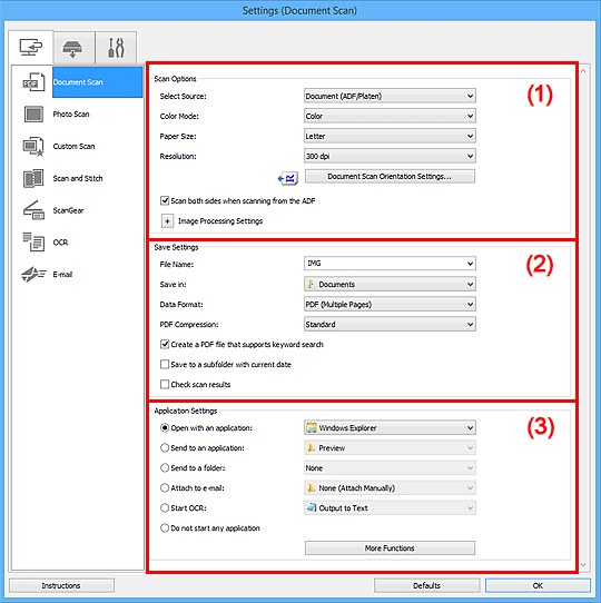 figure: Settings dialog box