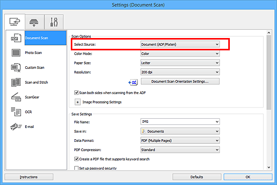 الشكل: مربع حوار الإعدادات