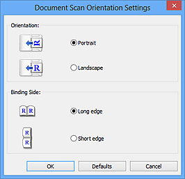 figura: caixa de diálogo Configurações de Orientação de Digitalização de Documento