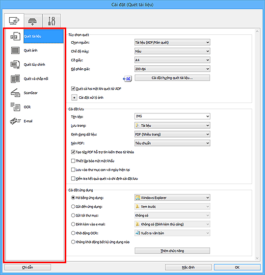 hình: Hộp thoại Cài đặt