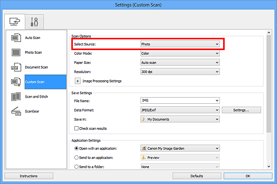 figure: Settings dialog box