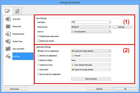 figure: Settings dialog box