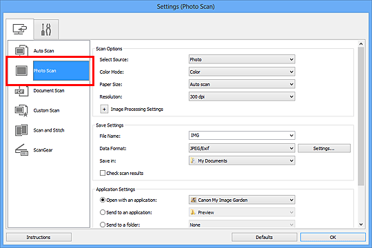 figure: Settings dialog box