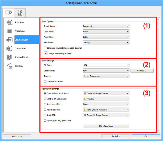figure: Settings dialog box