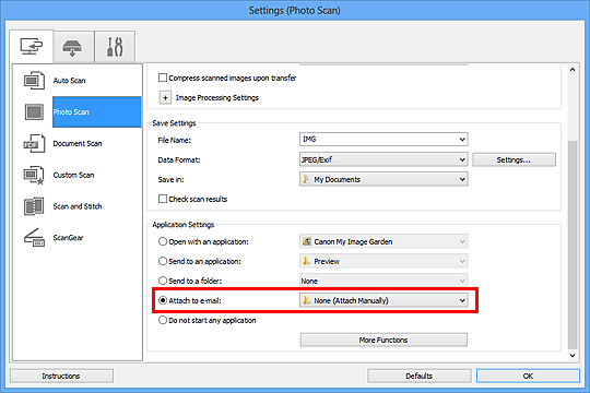 figure: Settings dialog box