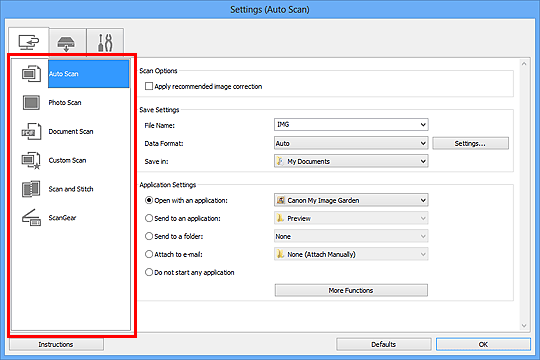 figure: Settings dialog box