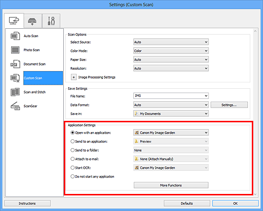 figure: Settings dialog box