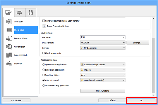 figure: Settings dialog box