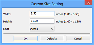Obrázok: dialógové okno Nastavenie vlastnej veľkosti