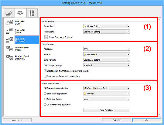 figure: Settings dialog box