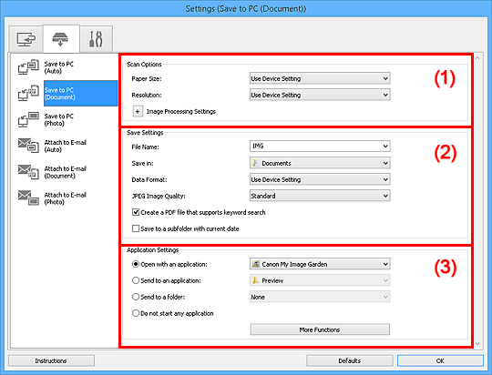 figure: Settings dialog box