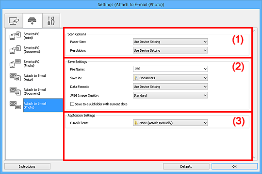 figure: Settings dialog box