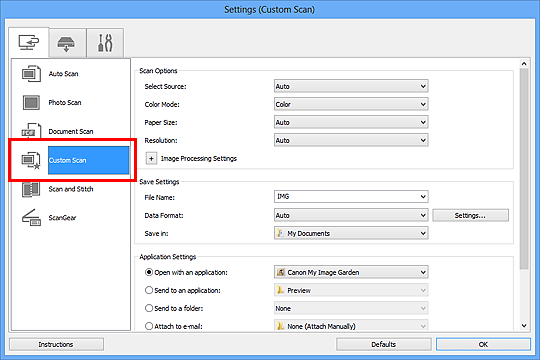 figure: Settings dialog box