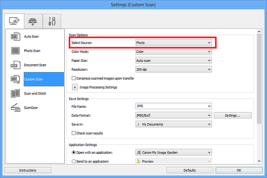 figure: Settings dialog box