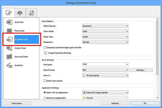 figure: Settings dialog box