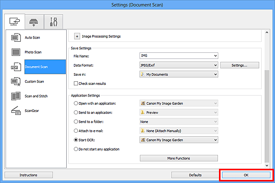 figure: Settings dialog box
