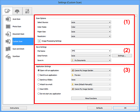 figure: Settings dialog box