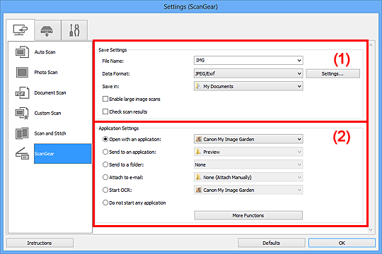 figure: Settings dialog box