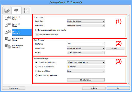 figure: Settings dialog box