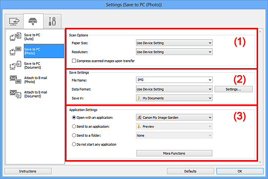 figure: Settings dialog box