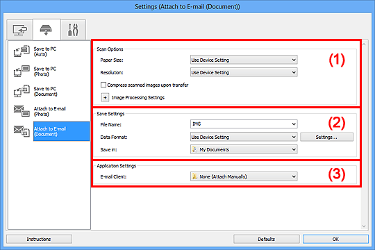 figure: Settings dialog box