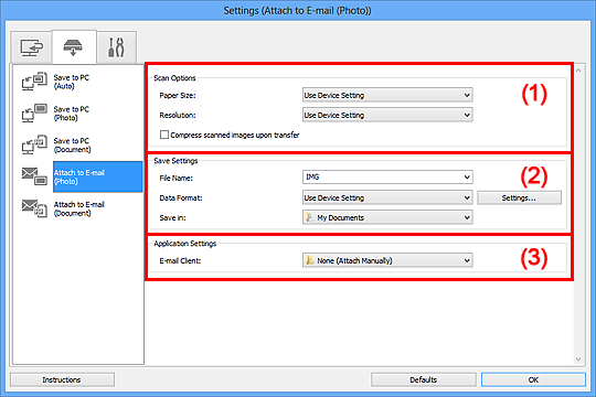 figure: Settings dialog box
