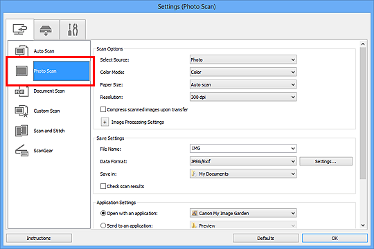 figure: Settings dialog box