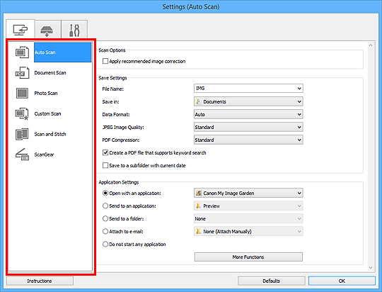 figure: Settings dialog box