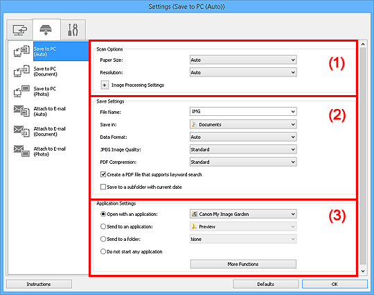 figure: Settings dialog box