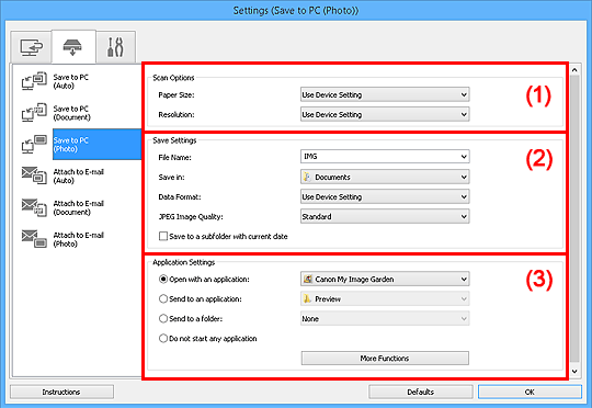 figure: Settings dialog box